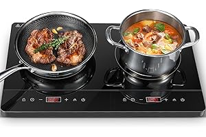 KICHPOWER Double Induction Hob, Portable Induction Cooker, Black Glass Plate, 2800W, Independent Touch Control, 8 to10 Power Levels,10 Temperature Setting, 3 Hour Timer, Child Safety Lock, with Plug