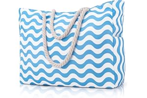 BENPEN Large Beach Bag for Women with Zip,Waterproof Summer Beach Tote Bags with Pockets,Holiday Essentials Family Travel Bag for Women,Canvas Shopping Bag Personalised Overnight Shoulder Bag for Pool Gym