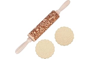 SSyang Mattarello di Natale,Mattarello Decorativo per Biscotti,Natale Goffratura Mattarello con Motivo Natalizio Mattarello Legno Incisione Natale Mattarello 3D Rolling Pin per DIY Biscotti(Modello)