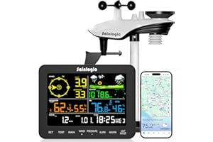 Sainlogic Stazione Meteo WiFi, 7 in 1 Stazione Meteo con Sensore Esterno con APP, 7,33" Display LCD, Pluviometro, Anemometro, Igrometro, Termometro, Wunderground, Previsioni del Tempo per Giardino
