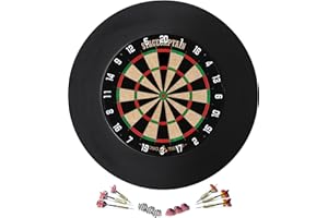 Stagecaptain DBS-1715C Bullseye Champion Cible Steeldarts Pro en Sisal avec Fils Fins, 6 fléchettes, 4 Jeux de Flights et Anneau de Protection Inclus.