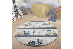 ‎TT HOME TT Home Teppich Kinder Kinderzimmer Kinderteppich Babymatte Straße Auto Wolke Berg, Farbe: Grau Weiß Gelb, Größe:80 cm Rund