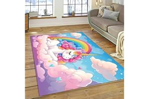 PEIHUODAN Tappeto Cameretta Bambine, Morbido Soffice, Stampa Unicorni Rosa Arcobaleno, Graziosa Decorazione Cartoni Animati, Tappetino Da Gioco Per Bambini, Decorazione Camera Bambini (Colore 3,100x120cm)