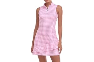 Viracy Tenniskleid für Damen, ärmellos, mit Shorts und Taschen, Rüschen, Reißverschluss, Stehkragen, Golf-Outfits