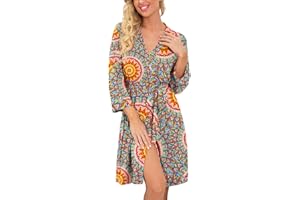 PrinStory Women Long/Short Bathrobe Knit Kimono Robes Soft Womens Dressing Gowns Casual Ladies Loungewear