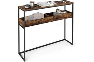 ‎VASAGLE VASAGLE Stolik konsolowy, stolik boczny, wąski stolik do przedpokoju, 2 poziomy z półotwartymi przegródkami, 24 x 100 x 80 cm, do przedpokoju, w kolorze brązu vintage i czerni atramentowej LNT091K01