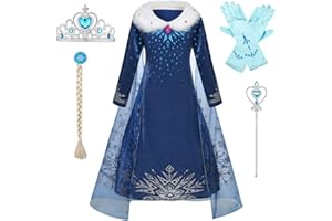 IWFREE Déguisements Princesse Elsa Petites Filles Robe Manches Longues Princesse Reine des Neiges Costume et Accessoires B13