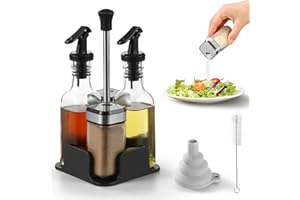 FRIBERG Huile Vinaigre Set,Ensemble Salière Et Poivrière,2 Flacons De 200 Ml,2 Pots À Épices Avec Couvercle À Visser En Acier Inoxydable De 120 Ml,Avec Entonnoir Et Brosse De Nettoyage