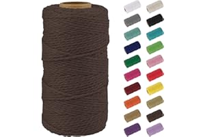Uiopa Macrame Corde 2mm x 100m, Naturel Fil Macramé Fil de Coton Ficelle Corde, DIY Cordelette pour Tressée, Tapisserie de Plante, Tenture Murale, Cadeau Décoration, Emballage (Café)