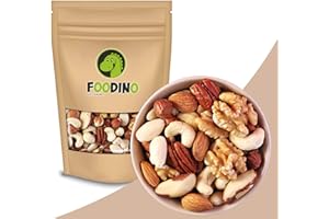 ‎FOODINO Nussmischung natur mit Mandeln blanchiert Mandeln mit Haut Haselnüsse mit Haut Cashewkerne Paranüsse Pekannüsse Walnüsse alle ungesalzen ungeröstet ohne Schale 500g - 5kg Studentenfutter (1kg)