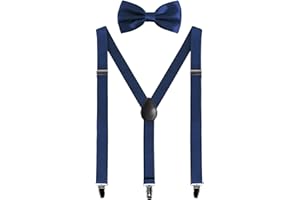 BEAFACE Mens Braces and Bow Tie Set, Suspenders Braces for Men Trousers with 3 Clips, Elastic Adjustable Formal Braces for Wedding Business Daily-Wear