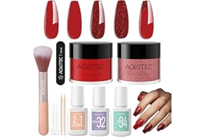 ‎AOKITEC Aokitec Dipping Powder Nails Set - Rot & Glitzer Dip Acrylpulver mit Dip Liquid Base Nagelzubehör für Nail Art, Dipping Acryl Nägel Starterset, Nägel Selber Machen Set, Geschenk für Frauen & Mädchen