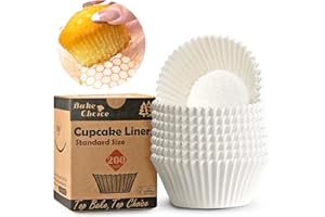 BAKE CHOICE Balance Antiaderente & Antiscivolo, 200 Pirottini Per Muffin Carta bianchi, diametro del fondo 5 cm, pirottini per cupcake migliorati in carta pergamenata resistente al grasso.