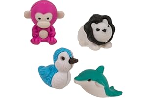 PHILUMO Puzzle - Juego de gomas de borrar (4 unidades, 3-4 cm), diseño de mono, delfín, pato y león
