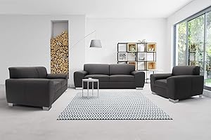 ‎DOMO. COLLECTION DOMO Collection Ricardo Sofa, 3-Sitzer Couch, Garnitur in Kunstleder, schwarz, 220x89x81 cm