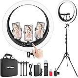 NEEWER Ring Light Professionale con Treppiedi, 19" Luce ad Anello per Streaming Selfie con 3 Supporti Phone, 2.4G e Controllo