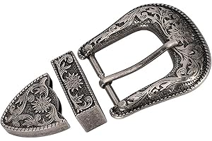 LEOPACAT Waist Belt Buckle Set,Western Cowboy Alloy Rodeo Buckles Vintage Style Handmade Engraved Floral Polished for Leather Craft Men Women Replacement Belt Collar