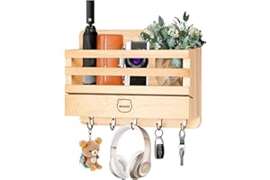 MIAOKE Porte-Clés Mural, Porte Courrier Bois Porte Journaux avec 5 Crochets Convient pour le Salon Cuisine Salle de Bain