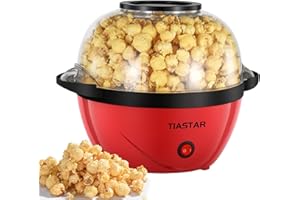 Tiastar Popcorn Maker, Electric Stirring Popcorn Machine 450W, One Touch Popcorn Maker Machine with Non-Stick Coating, 2.5L Capacity, Healthy Less Fat, Movie Night,Parties-Retro Red