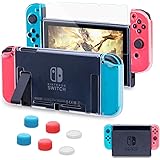 HEYSTOP Coque pour Nintendo Switch avec Protection Écran, Étui Nintendo Switch Protection Ecran Verre trempé avec 6 poignées Couvre Pouce Absorption des Chocs et Anti-Rayures