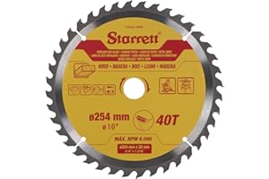Starrett Lame de scie circulaire TCT 254 mm pour bois, 40 dents, alésage 16/19/25/30 mm