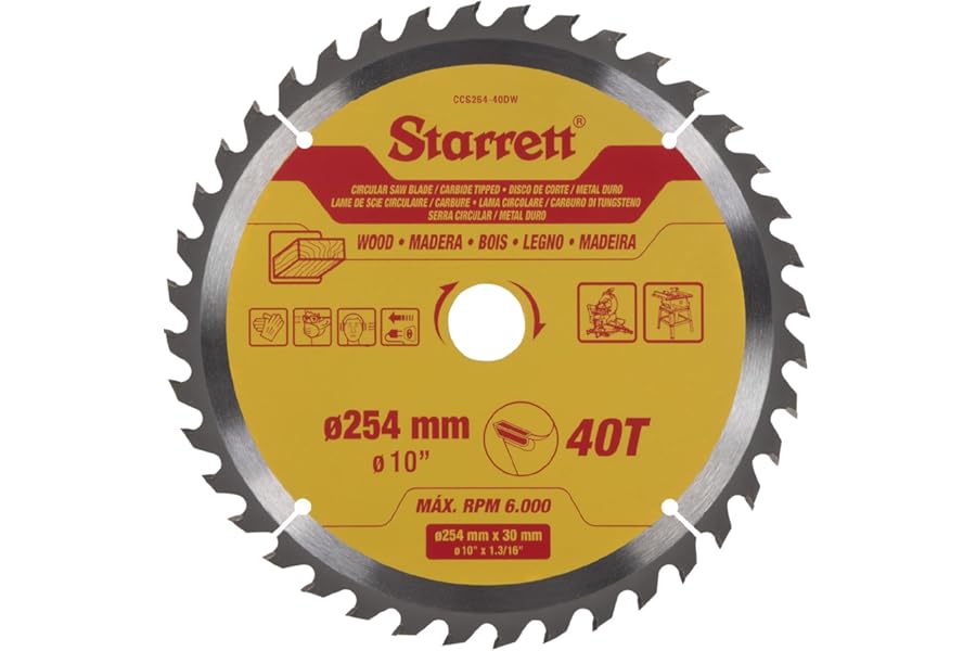 Starrett 254mm TCT Circular Saw Blade for Wood, 40-Tooth, 16/19/25/30mm Bore
