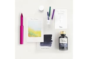 Tom's Studio Refillable Wren Pen Bundle (Raspberry) | 1 x 50ml Fiber Tip Ink (Midnight), 3 x Wren Tips, 3 x Spare Reservoirs & 1 x Reservoir Container | Luxury Gift for Artists & Calligraphy Lovers