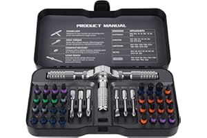 Nuangoo Set di cacciaviti a cricchetto 40 in 1, con punte in lega di acciaio S2, punte magnetiche, impugnatura a cricchetto staccabile, kit di attrezzi universale per la manutenzione