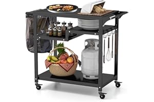 COSTWAY Carro de Barbacoa para Exteriores, Carro de Cocina móvil con 4 Ruedas, Carrito Móvil con 3 Estantes, Tablero de Metal, Carro de Servicio, Carrito Portátil (3 estantes)