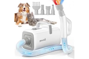 Pecute Dog Hair Dryer, Dogs Dryer Grooming Fast Drying, High Power ​Hot & Cold Cycle, Dog Grooming Kit with 4 Nozzles, Low Noise Pet Hair Dryer for Cats, Furminator for Dogs