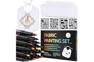 APOGO Lätzchen zum Bemalen für Babyparty, 12 Stück Lätzchen Weiß, mit 20 Textilstifte Waschmaschinenfest und 4 Schablonen - Geschenk für Gender Reveal Party, Babyparty Deko Junge und Mädchen