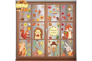 ZDQC 149 Pezzi Adesivi per finestre del Ringraziamento,Adesivo per Finestra Autunnale,Vetrofanie Autunno Autoadesivo,PVC Vetrofanie per Finestre Foglie,Vetrofanie Ringraziamento