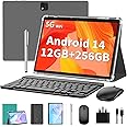 QDDQ Android 14 Tablet,10 inch Tablet with Keyboard, 12GB+256GB, 1TB Expand, 2 in 1, 10 inch with Case, Mouse, Stylus, 8000mAh Battery, 2.4G/5G WiFi, GPS, Certified, Green