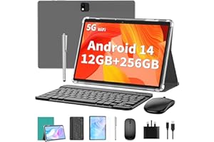 QDDQ Android 13 Tablet,10 inch Tablet with Keyboard, 12GB+256GB, 1TB Expand, 2 in 1 Tablet, 10 inch Tablet with Case, Mouse, Stylus, 8000mAh Battery, 2.4G/5G WiFi, GPS, Certified Tablet PC, Green
