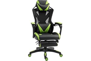 Vinsetto Silla Gaming Ergonómica Silla de Escritorio para Oficina con Altura Ajustable Respaldo Regulable de 170° Almohada Lumbar y Reposapiés Retráctil 65x70x117-125 cm Verde