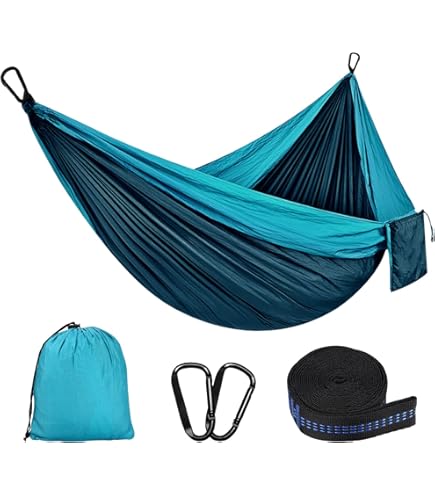 Monkey Swing Hangmat incl. ophangset, 275 x 140 cm, outdoor, reizen, trekking en camping, reis, tuin, strand (blauw/oranje