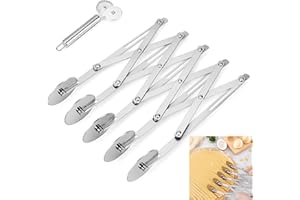 AMROICUS Tagliapasta a 5 ruote, affettatrice per pizza in acciaio inox, tagliapasta estensibile, coltello da pasticceria multi-rotondo, mattarello tagliabiscotti, ravioli, divisore ruota