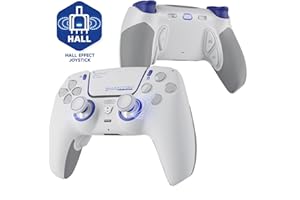 HEXGAMING PHANTOM Pro Manette pour ps5 avec 4 Palettes & 8 Joysticks Analogique Hall Effect,Controller pour ps5 avec Gâchettes & 6 Profils Remappage,Compatible avec PC,Mobile-Vision Blanc