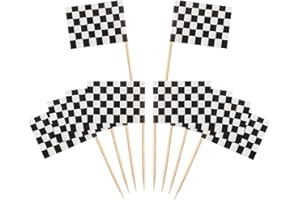 BYOU Banderas con Palillos,Toothpick Flags 100 Piezas Bambú Mini Cuadros de Carreras Banderas para Pastel de Fiesta Comida Plato de Queso Aperitivos
