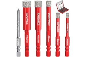 KAFUWELL 6 Pièces Foret Diamant Carrelage, Foret Diamant Cerame avec 5,6,8,10,12 mm, Foret en Carbure de 6 mm, Hexagonale de 1/4",pour Carrelage Céramique Quartz Verre Granit Brique Marbre Porcelaine