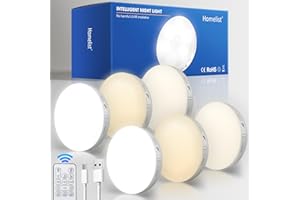 Homelist Motion Sensor Lights Indoor with Remote Control, 6 Pack Wireless Rechargeable Night Light LED Stick on Wall Light, Battery Operated Stair Kitchen Cupboard Under Cabinet Puck Light