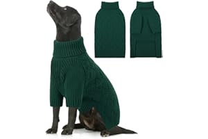 AOFITEE XL Dog Jumper, Turtleneck Dog Jumpers Large Size Dogs, Large Dogs Sweater for Female Male, Thick Warm Labrador Christmas Jumper Knitted Sweater Winter Fall Pet Sweatshirt (Green XLarge)