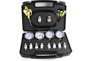 SINOCMP Kit manometri idraulici Kit manometro idraulico per escavatore Komatsu, 10 giunti, 4 tubi di prova lunghi 160 cm e 4 manometri, scatola di plastica nera leggera