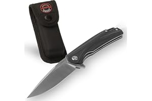 GRAAL KNIVES -BIG SCOUT NOIR Couteau pliant de Randonnée, Bivouac, Lame en Acier D2,manche en G10 avec super grip et idéal en milieu humide Livré avec étui en cordura orientable.