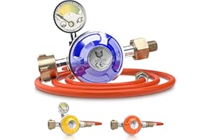 BBQ Chief Gasdruckregler Comfort Plus - 50mbar, 1,5kg/h, 1/4 Zoll, 150cm Gasschlauch, Manometer, Sicherheitsventil, Propan - Gasregler, Druckminderer, Niederdruckregler, Gasgrill, Camping, Gasflasche