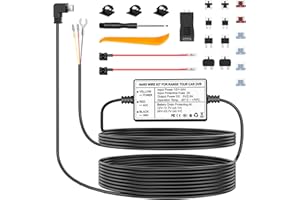 Range Tour Dash Cam Hardwire Kit Mini USB,12V-24V to 5V Car Dash Camera Charger Power Cord, 3 cores, 4 Types / 8 adapters and 6 fuses, Hard Wire Kit Fuse for Dash Cam