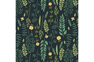 Fiula Papier peint autocollant motif feuilles et fleurs - 41 cm x 3 m - Vert, jaune, bleu foncé - Film adhésif décoratif pour mur de salon, chambre à coucher, salle de bain