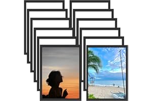 GSHUR Bolsa magnética para fotos A4, 12 marcos de fotos, marco de información, marco de exhibición autoadhesivo con cierre magnético, marco magnético impermeable, fotos, color negro