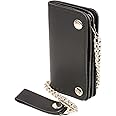 Milwaukee Leather Men's Genuine Leather Bi-Fold Biker Wallets w/Anti-Theft Stainless Steel Chain, Chrome Snap, One Size, Classic