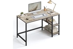 VASAGLE Escritorio, Mesa de Ordenador, con 2 Estante a la Izquierda o a la Derecha, para Oficina, Dormitorio, Estructura de Acero, Industrial, Greige y Negro LWD47MB